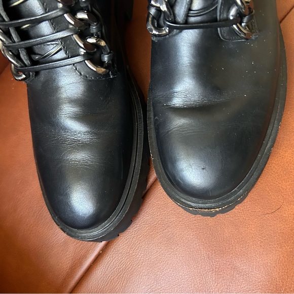 Zara Genuine Leather Chain Combat Moto Boots Black Size 39 // US 8 - Picture 5 of 8